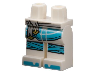 LEGO part Hips and Legs with Light Bluish Gray Sash, Medium Azure Robe Ends, Knee Wrappings, and Toes Pattern (970c00pb1511)