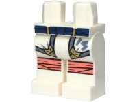 LEGO onderdeel Hips and Legs with Dark Blue Belt, Robe Ends with Sand Blue Hems and Gold Highlights, Ninjago Logogram Letter S, Coral Knee Wrappings Pattern 970c00pb1649
