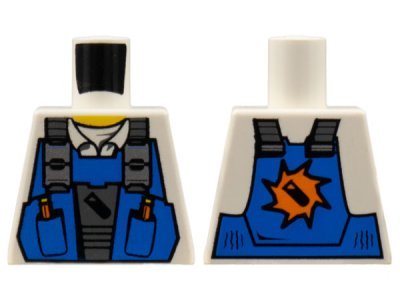 LEGO part Torso Power Miners Blue Vest over Shirt with Collar Pattern (973pb0535)