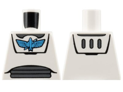 LEGO part Torso Spacesuit with Medium Blue Star Command Logo, Dark Bluish Gray Neck and Stomach Panels Pattern (973pb0633)