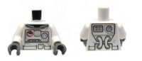 LEGO part Torso City Spacesuit with Space Logo and Equipment Pattern Front, Tubes Pattern Back / White Arms / Dark Bluish Gray Hands 973pb0861c01