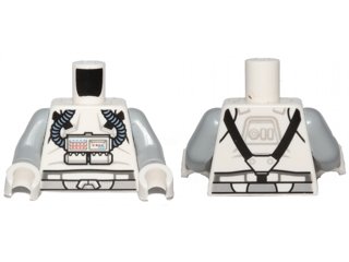LEGO part Torso SW Clone Pilot with Sand Blue Hoses, Light Bluish Gray Belt, Black Straps Pattern / Light Bluish Gray Arms / White Hands (973pb1540c01)