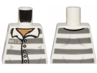 LEGO onderdeel Torso Town Prisoner Number 86753, Dark Bluish Gray Stripes, Buttons, Dark Tan Undershirt Pattern 973pb1557