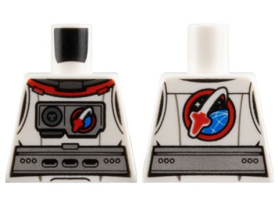 LEGO part Torso Spacesuit Silver Belt and Chest Piece with Space Shuttle Logo, Front and Back Pattern (973pb2018)
