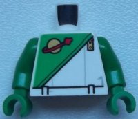 LEGO part Torso Space Futuron Green Pattern, Gold Zipper and Classic Logo, White Belt / Green Arms / Green Hands 973pb2035c01