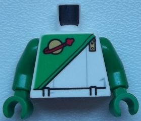 LEGO part Torso Space Futuron Green Pattern, Gold Zipper and Classic Logo, White Belt / Green Arms / Green Hands (973pb2035c01)