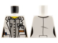LEGO part Torso Female Lab Coat Open with Pockets and ID Badge over Light Bluish Gray Button Up Shirt, Yellow Neck Pattern 973pb2505