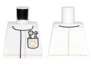 LEGO part Torso Lab Coat with Pocket with Dentist Mirror and Pick and Gold Tooth Pattern (973pb2583)