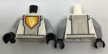 LEGO onderdeel Torso Nexo Knights Armor, Silver Circuits, Light Bluish Gray Panel, Orange Emblem, Yellow Horse Head Pattern / Light Bluish Gray Arms / Black Hands (973pb2744c01)