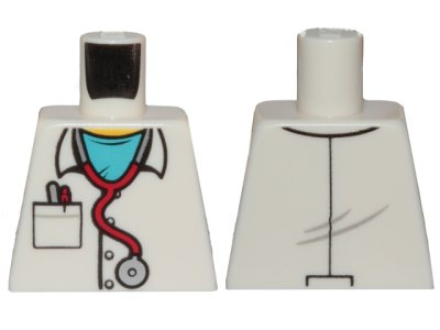 LEGO part Torso Hospital Lab Coat, Medium Azure Scrubs, Stethoscope, Pocket with Pens Pattern (973pb3139)