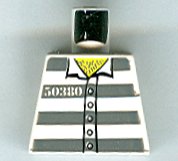 LEGO part Torso Town Prisoner Number 50380, Dark Bluish Gray Stripes, 5 Buttons, Hairy Chest Pattern (973pb3375)