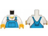 LEGO part Torso V-Neck Shirt with Blue Overalls, Dotted Horizontal Line on Front Pocket - Printed Back Pattern / White Arms / Yellow Hands 973pb3472c01