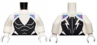 LEGO part Torso Female Black Bodysuit with Deep V Neck, Magenta Shoulders with Medium Azure Webbing Pattern / White Arms / White Hands 973pb3474c01