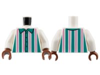 LEGO part Torso Shirt with Dark Turquoise and Dark Pink Vertical Stripes Pattern / White Arms / Reddish Brown Hands 973pb3548c03