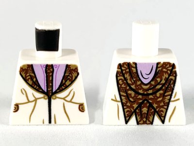 LEGO part Torso Robe with Reddish Brown and Dark Tan Tie and Lapels, Lavender Shirt Pattern (973pb3696)