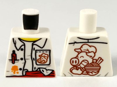 LEGO part Torso Unbuttoned Shirt, Red Pen and Sash, Orange Splotch, Pigsy Logo on Pocket and Back Pattern (973pb3893)