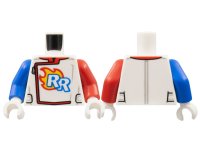 LEGO part Torso Racing Suit, Zipper, 'RR' Logo, Flames Pattern / Red Arm Left / Blue Arm Right / White Hands 973pb4472c01