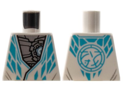 LEGO part Torso Tunic, Flat Silver Robot Chest, Medium Azure Diamond Trim and Core Logo on Back Pattern (973pb4547)