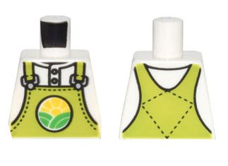 LEGO part Torso Lime Overalls with Bright Green Hills and Yellow Sun over Shirt Pattern (973pb4738)