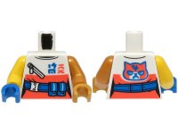 LEGO onderdeel Torso Female Top with Coral Panel and Cat Face, Blue Belt, Ninjago Logogram 'SORA' Pattern (BAM) / Pearl Gold Arm Left / Yellow Arm Right / Pearl Gold Hand Left / Blue Hand Right 973pb5249c01