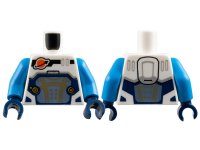 LEGO part Torso Reddish Orange and Black Classic Space Logo, Sand Blue Panel with Gold Lines, Dark Blue Trim Pattern / Dark Azure Arms / Dark Blue Hands 973pb5515c03