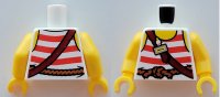 LEGO part Torso Pirate Tank Top with Red Horizontal Stripes, Rope Belt, Shoulder Strap, Name Tag and Yellow Neck and Shoulders Pattern / Yellow Arms / Yellow Hands (Set 40710) 973pb5628c01