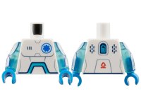 LEGO part Torso Robot with Sand Blue Panel Lines, Blue EMT Star of Life, Dark Azure Angled Arc, Battery Level and Red Symbol on Back Pattern / Trans-Light Blue Arms with White Panels with Red Symbols and Medium Azure Medical Chart and '37°' on Dark Blue Screens Pat 973pb5643c01
