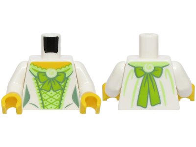 LEGO part Torso Female Dress with Yellowish Green Corset, Lime Laces and Bow, Sand Green Wrinkles, Yellow Neck Pattern (BAM) / White Arms / Yellow Hands (973pb5739c01)