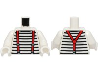 LEGO part Torso Shirt with Black Stripes, Red Suspenders with Dark Bluish Gray Buckles Pattern (BAM) / White Arms / White Hands 973pb5740c01