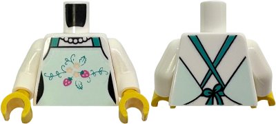 LEGO part Torso Female Light Aqua Apron with Flowers, Dark Turquoise Straps, Beaded Necklace Pattern / White Arms / Yellow Hands (973pb6235c01)