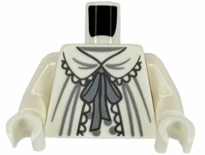 LEGO part Torso Nightgown with Dark Bluish Gray Lace Edges, Light Bluish Gray Stripes and Ribbon over Shirt with Polka Dots Pattern (BAM) / White Arms / White Hands (973pb6319c01)