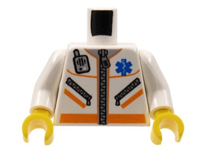 LEGO part Torso Hospital EMT Star of Life, Zipper, Zippered Pockets, Radio Pattern / White Arms / Yellow Hands (973px500c01)