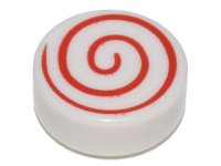 LEGO part Tile, Round 1 x 1 with Red Spiral Pattern 98138pb013