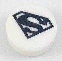 LEGO part Tile, Round 1 x 1 with Black Superman Logo Pattern 98138pb082
