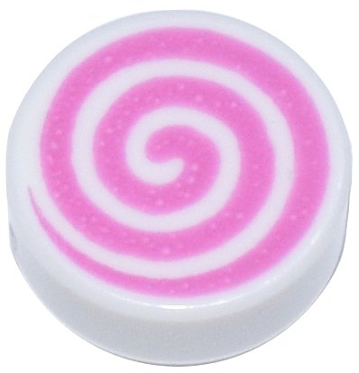 LEGO part Tile, Round 1 x 1 with Dark Pink Spiral Pattern (98138pb113)