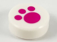LEGO part Tile, Round 1 x 1 with Magenta Paw Print Pattern 98138pb120