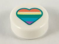 LEGO onderdeel Tile, Round 1 x 1 with Heart with Pastel Rainbow Stripes Pattern 98138pb139