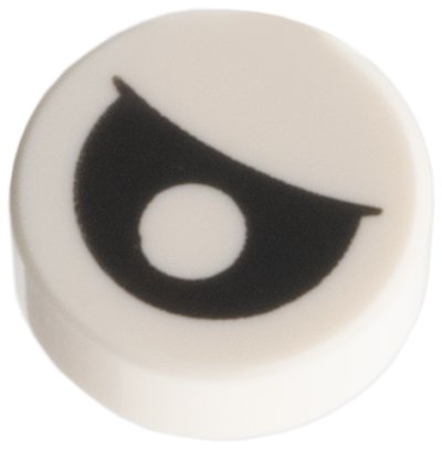LEGO part Tile, Round 1 x 1 with Black Eye Partially Closed with Centered Pupil Pattern (98138pb183)