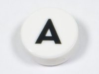 LEGO part Tile, Round 1 x 1 with Black Capital Letter A Pattern 98138pb211