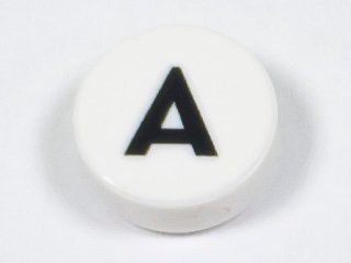 LEGO part Tile, Round 1 x 1 with Black Capital Letter A Pattern (98138pb211)