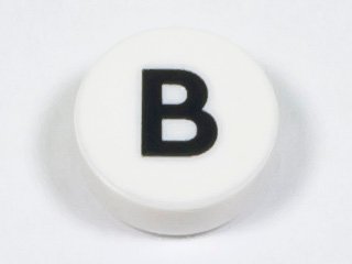 LEGO part Tile, Round 1 x 1 with Black Capital Letter B Pattern (98138pb212)