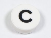 LEGO part Tile, Round 1 x 1 with Black Capital Letter C Pattern 98138pb213