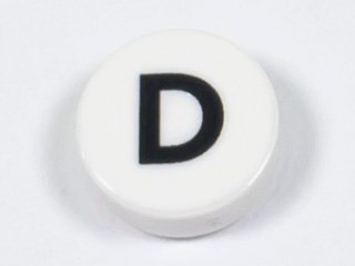 LEGO part Tile, Round 1 x 1 with Black Capital Letter D Pattern (98138pb214)