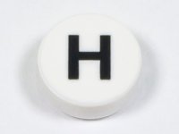 LEGO part Tile, Round 1 x 1 with Black Capital Letter H Pattern 98138pb218