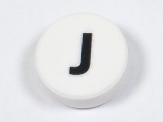 LEGO part Tile, Round 1 x 1 with Black Capital Letter J Pattern (98138pb220)