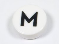 LEGO part Tile, Round 1 x 1 with Black Capital Letter M / W Pattern 98138pb223