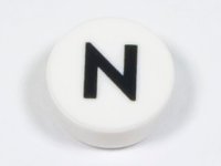 LEGO part Tile, Round 1 x 1 with Black Capital Letter N Pattern 98138pb224