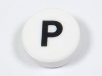 LEGO part Tile, Round 1 x 1 with Black Capital Letter P Pattern 98138pb226