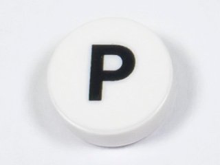 LEGO part Tile, Round 1 x 1 with Black Capital Letter P Pattern (98138pb226)