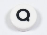 LEGO part Tile, Round 1 x 1 with Black Capital Letter Q Pattern 98138pb227